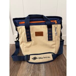 Disney Cruise Line insulated cooler bag navy and tan color & leather logo patch